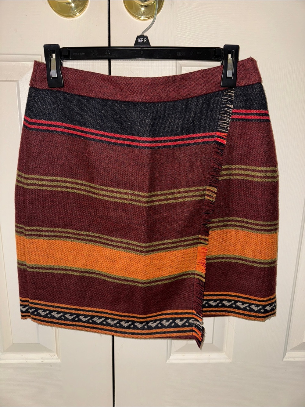 LOFT Striped Wrap Mini Skirt in Burgundy, Orange and Olive